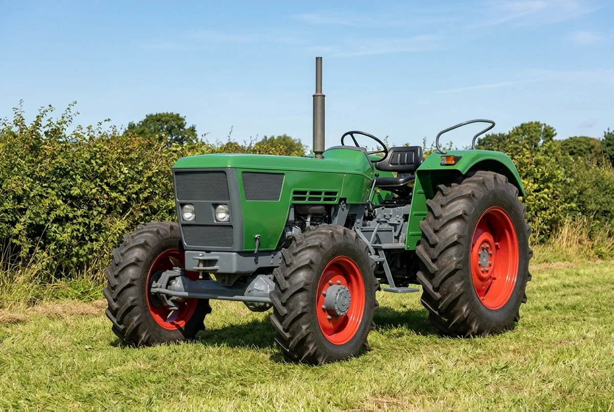Illustration of the 1966–1967 Deutz (KHD) D 6005, a 57 hp farm tractor, four-wheel-drive version · operator station not recorded — shown as an open platform, a drawing generated from its specification record