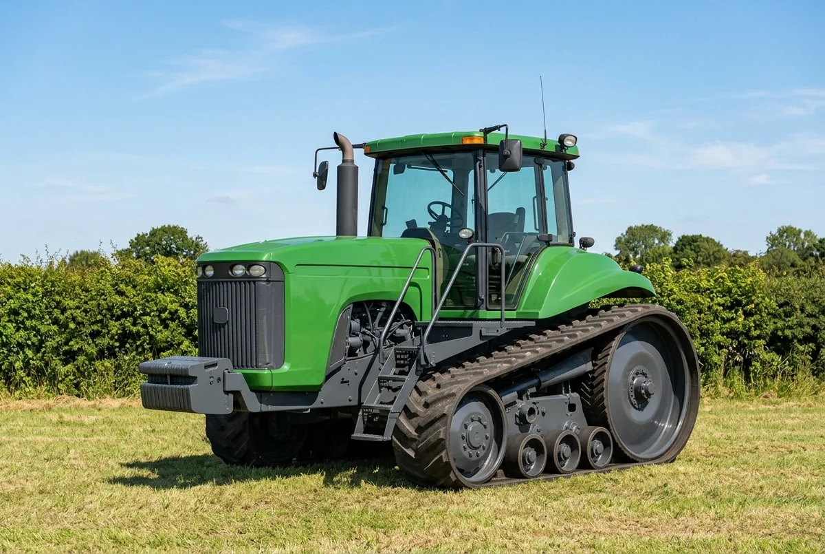Illustration of the 2002–2007 John Deere 9620 T, a 493 hp crawler tractor, a drawing generated from its specification record