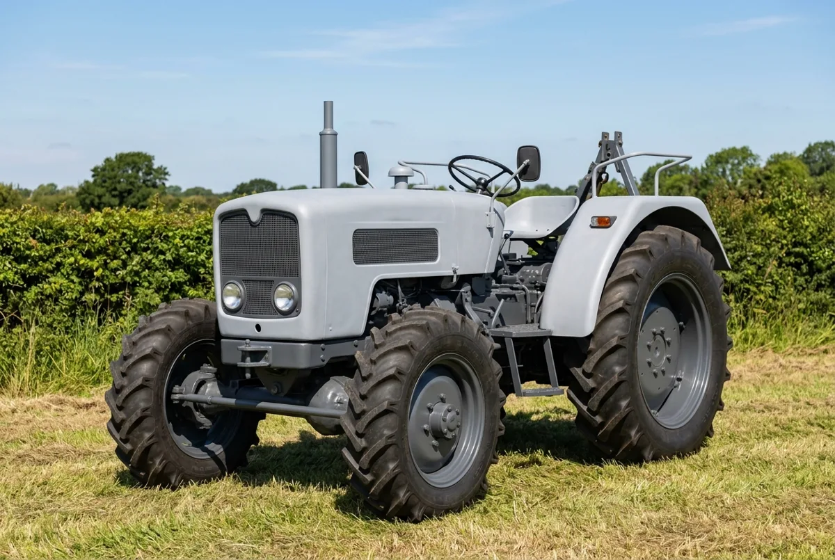 Illustration of the 1960–1963 MAN Werk München 4P1, a 34 hp farm tractor, colour not recorded — shown unpainted · operator station not recorded — shown as an open platform, a drawing generated from its specification record